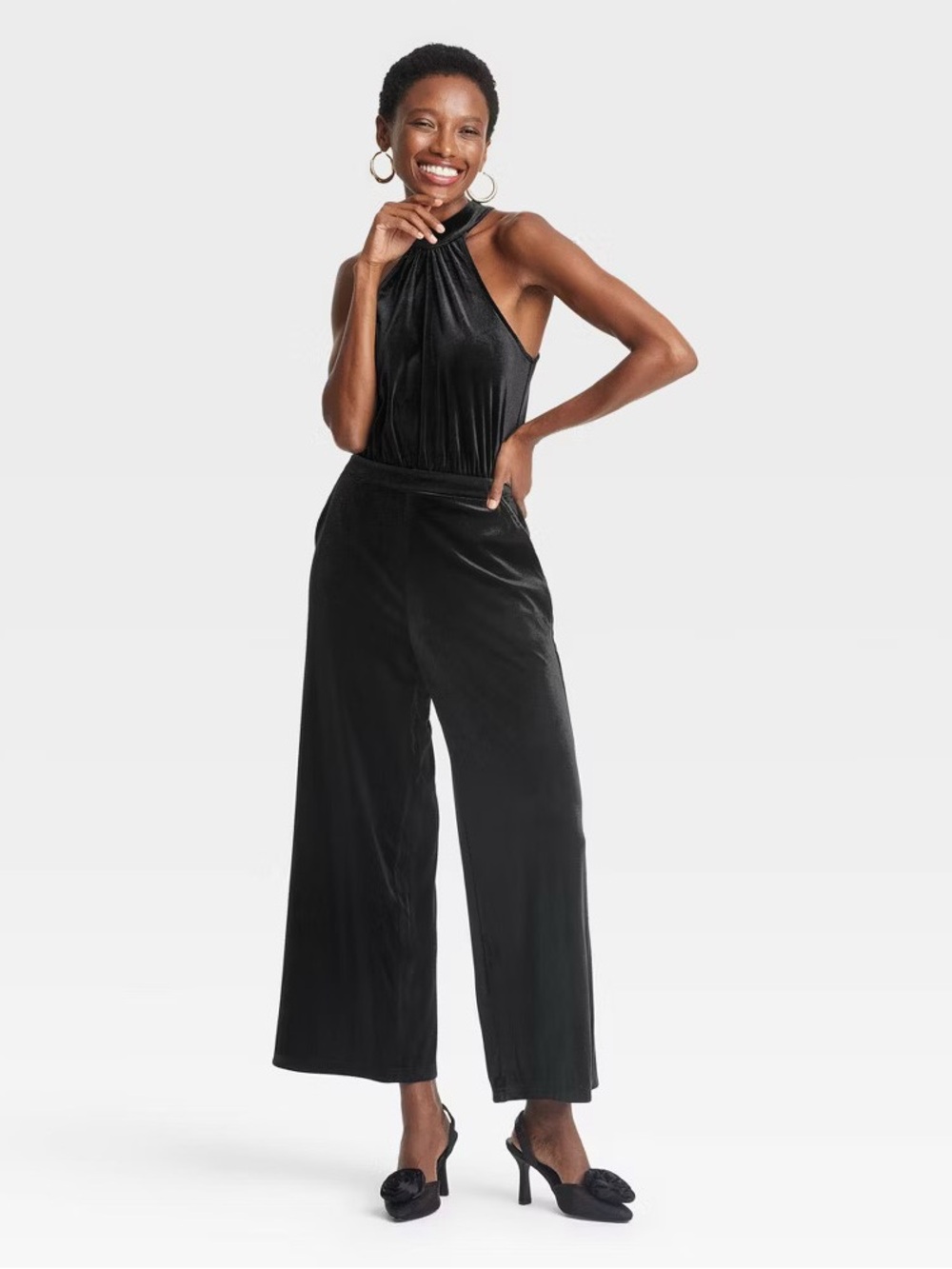A New Day Black Velvet Halter Jumpsuit